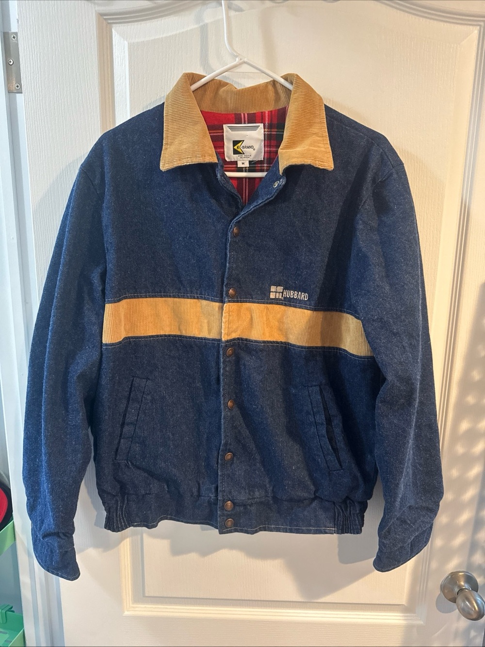 Vintage 90’s Men's Blue Denim Jacket with Tan Corduroy Collar